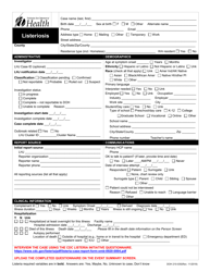 DOH Form 210-035 Listeriosis Reporting Form - Washington