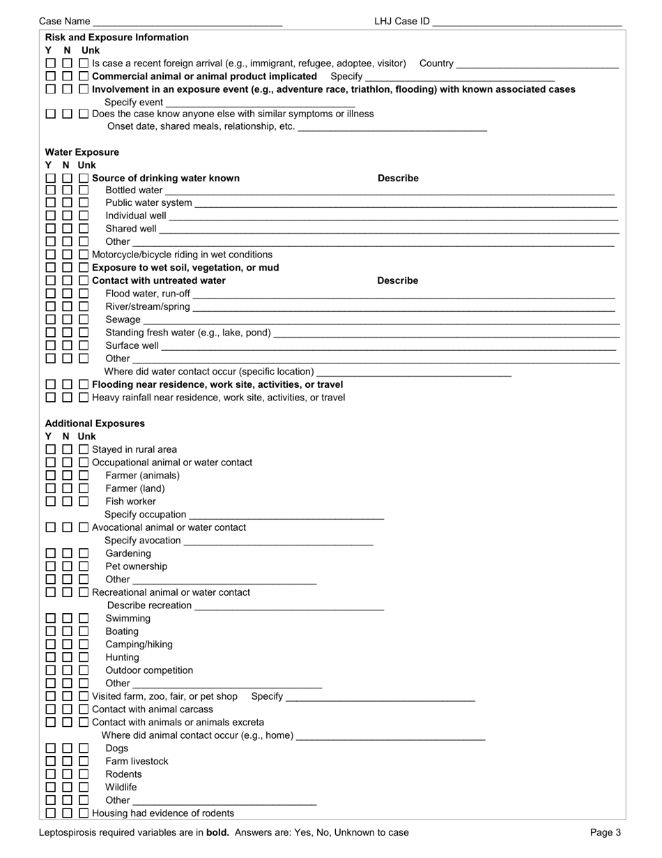DOH Form 210-057 Leptospirosis Reporting Form - Washington, Page 3