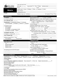 DOH Form 210-037 Malaria Reporting Form - Washington