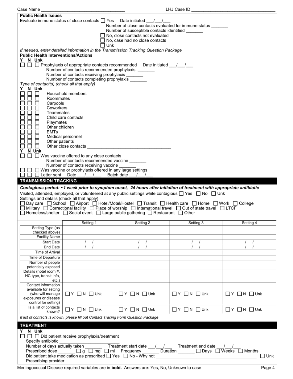 DOH Form 210-038 Meningococcal Disease Reporting Form - Washington, Page 4