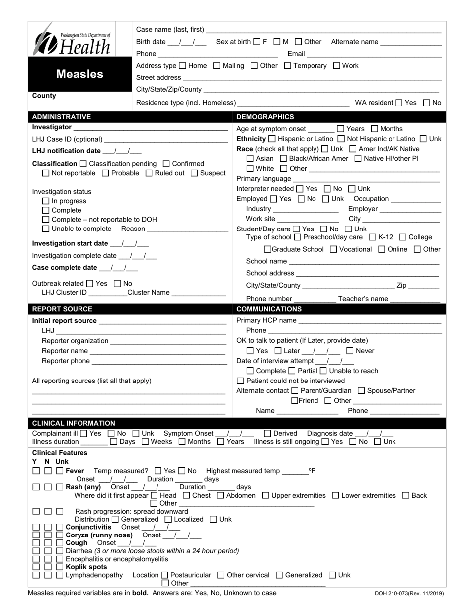 DOH Form 210-073 Download Printable PDF or Fill Online Measles ...