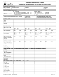 Document preview: DOH Form 420-020 Foodborne Illness Case Investigation Worksheet - Washington