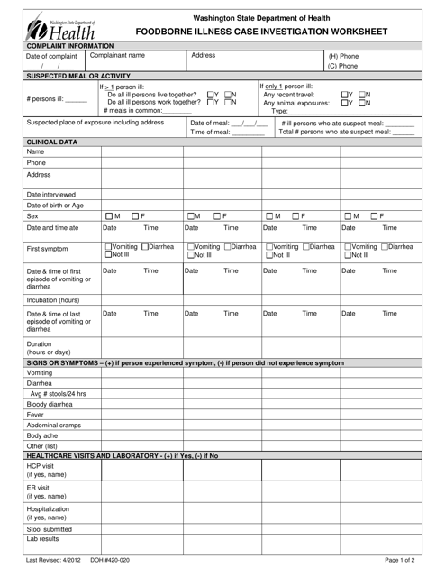 DOH Form 420-020  Printable Pdf