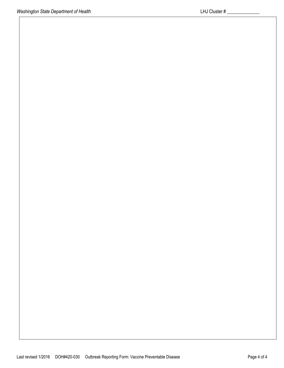 DOH Form 420-030 Outbreak / Cluster Reporting Form - Vaccine Preventable Disease: Varicella - Washington, Page 4