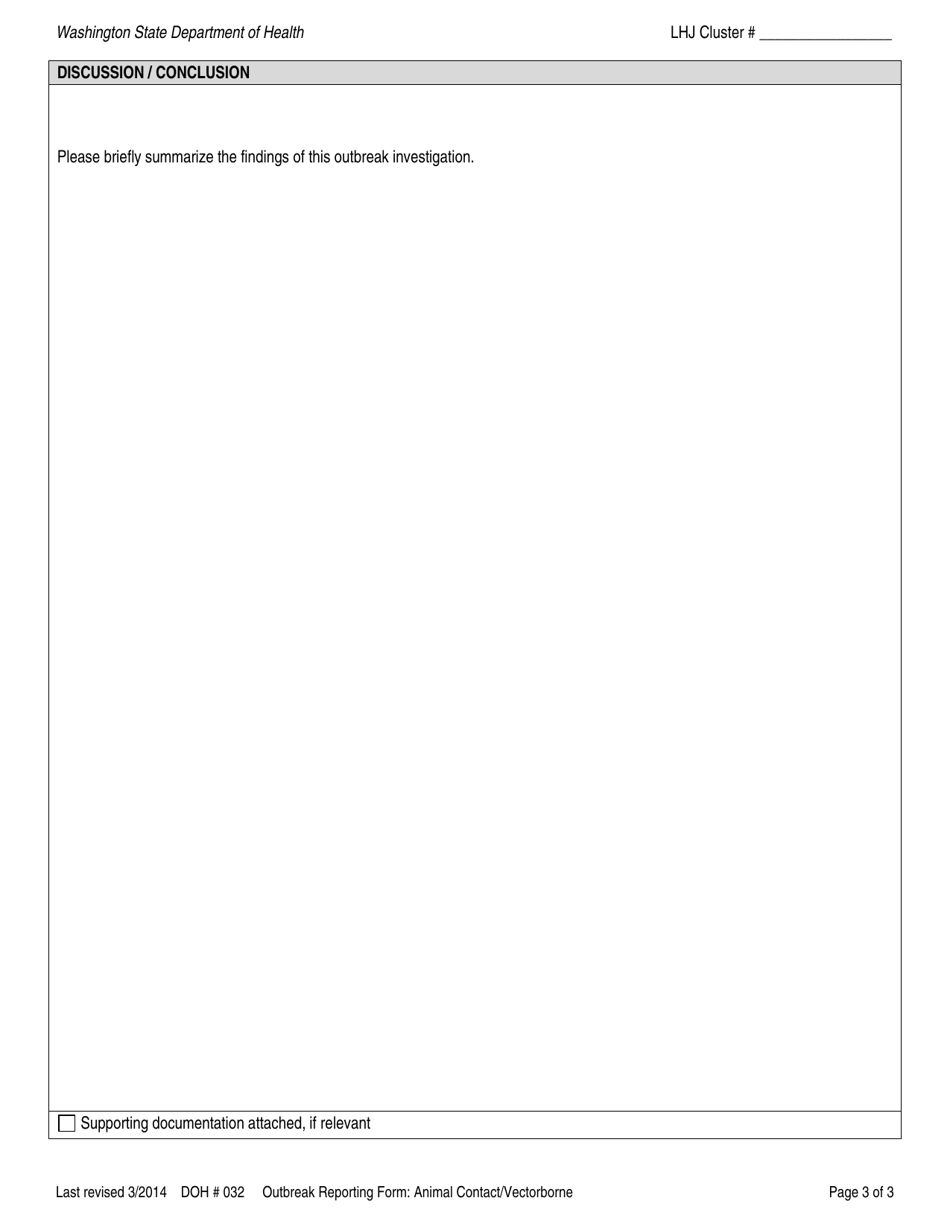 DOH Form 420-032 Outbreak Reporting Form - Animal Contact / Vectorborne - Washington, Page 3