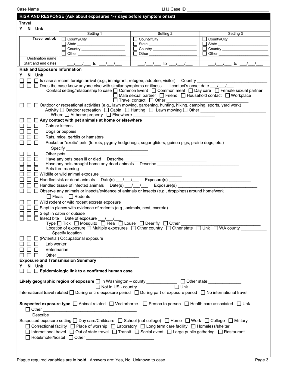 DOH Form 210-058 Plague Reporting Form - Washington, Page 3