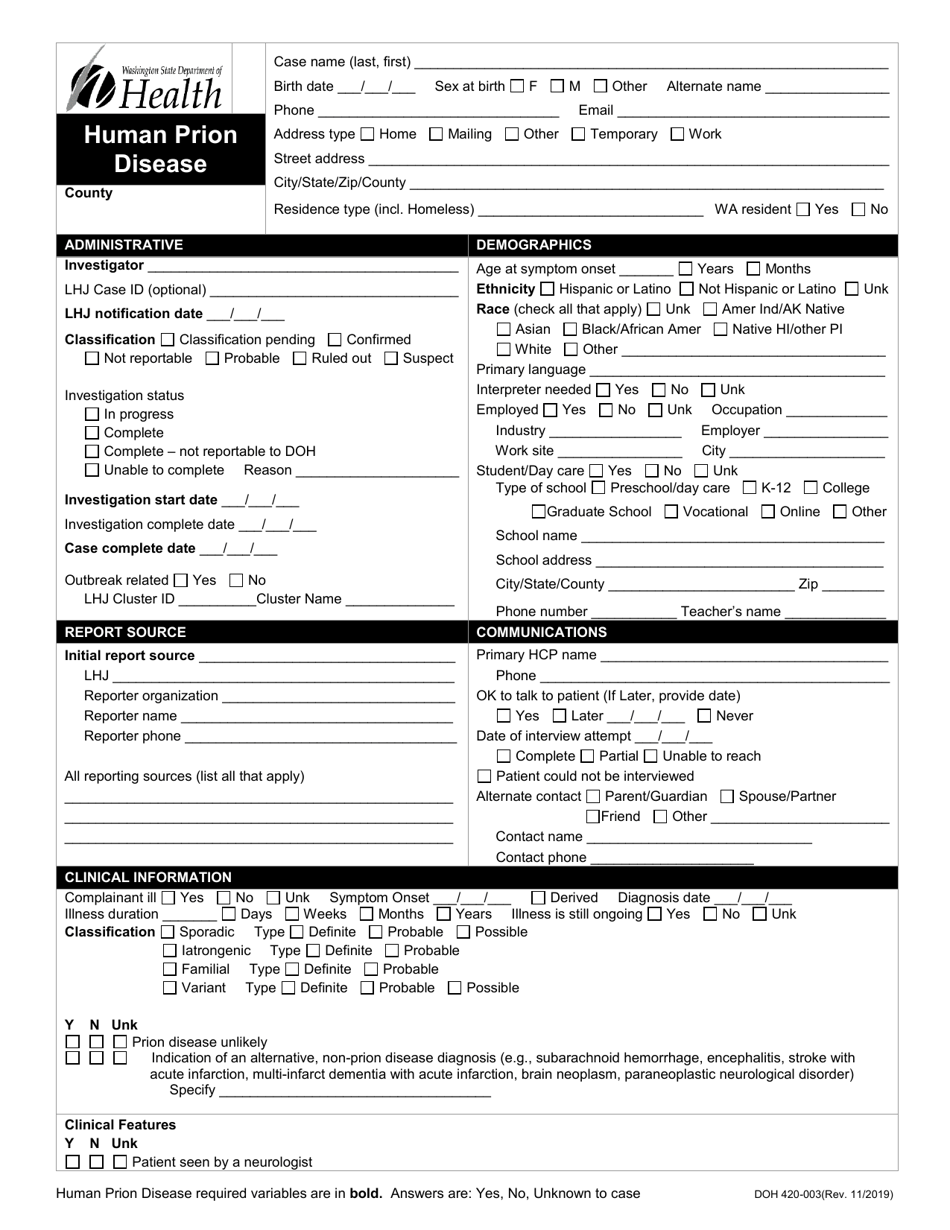 DOH Form 420-003 Download Printable PDF or Fill Online Human Prion ...