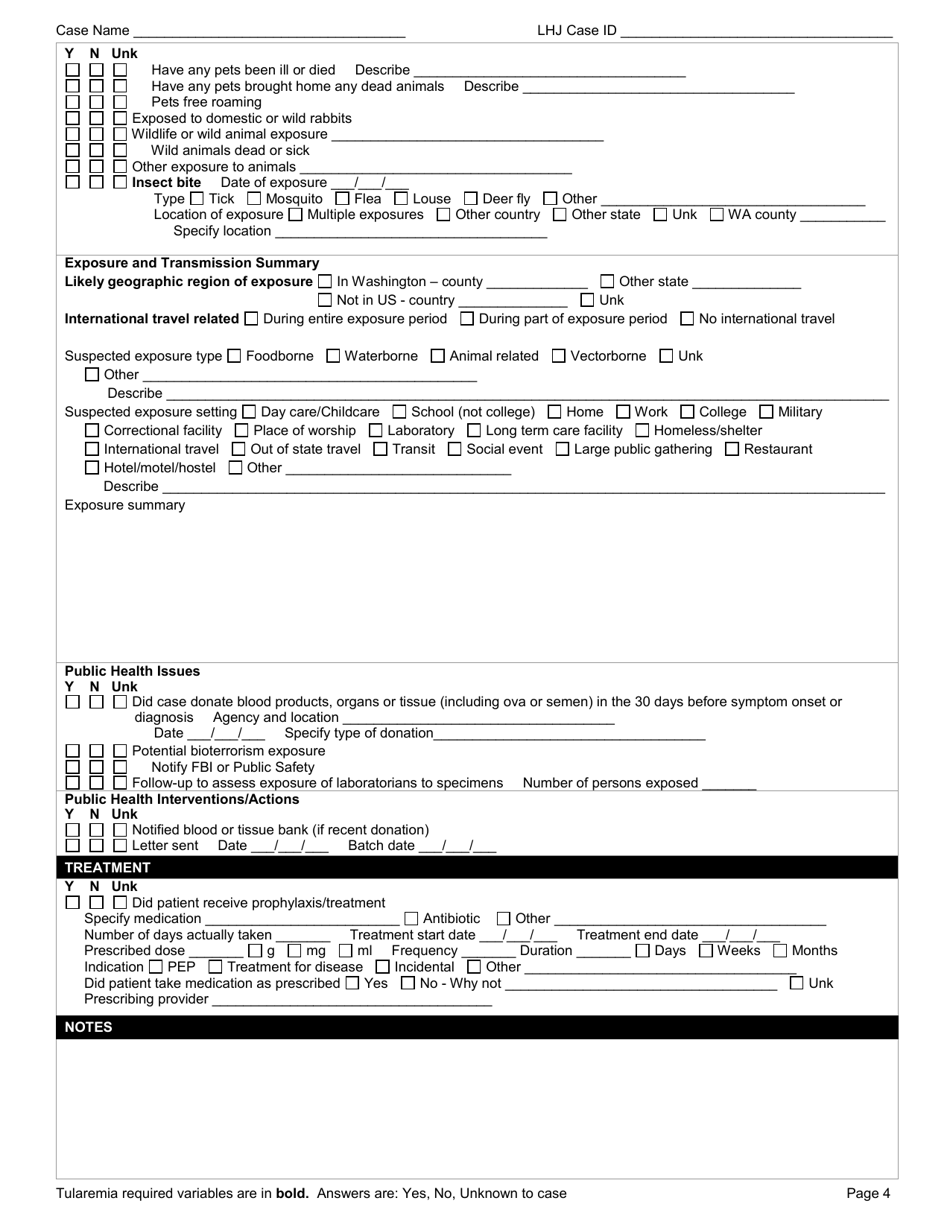 DOH Form 210-049 Tularemia Reporting Form - Washington, Page 4