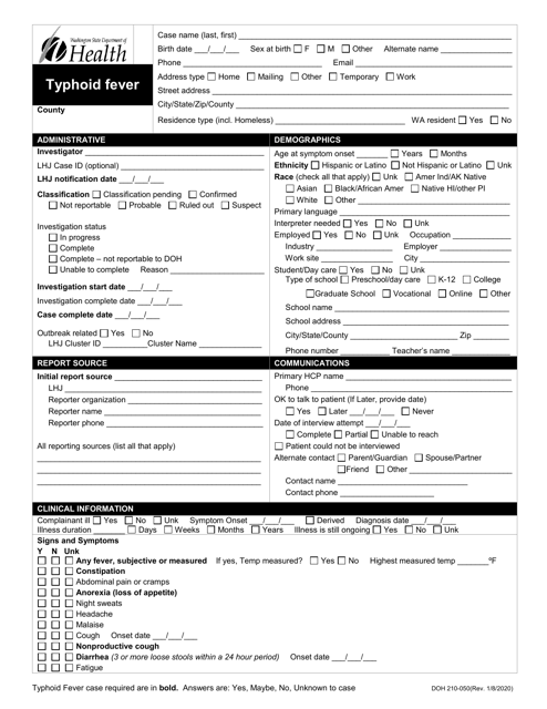 DOH Form 210-050  Printable Pdf