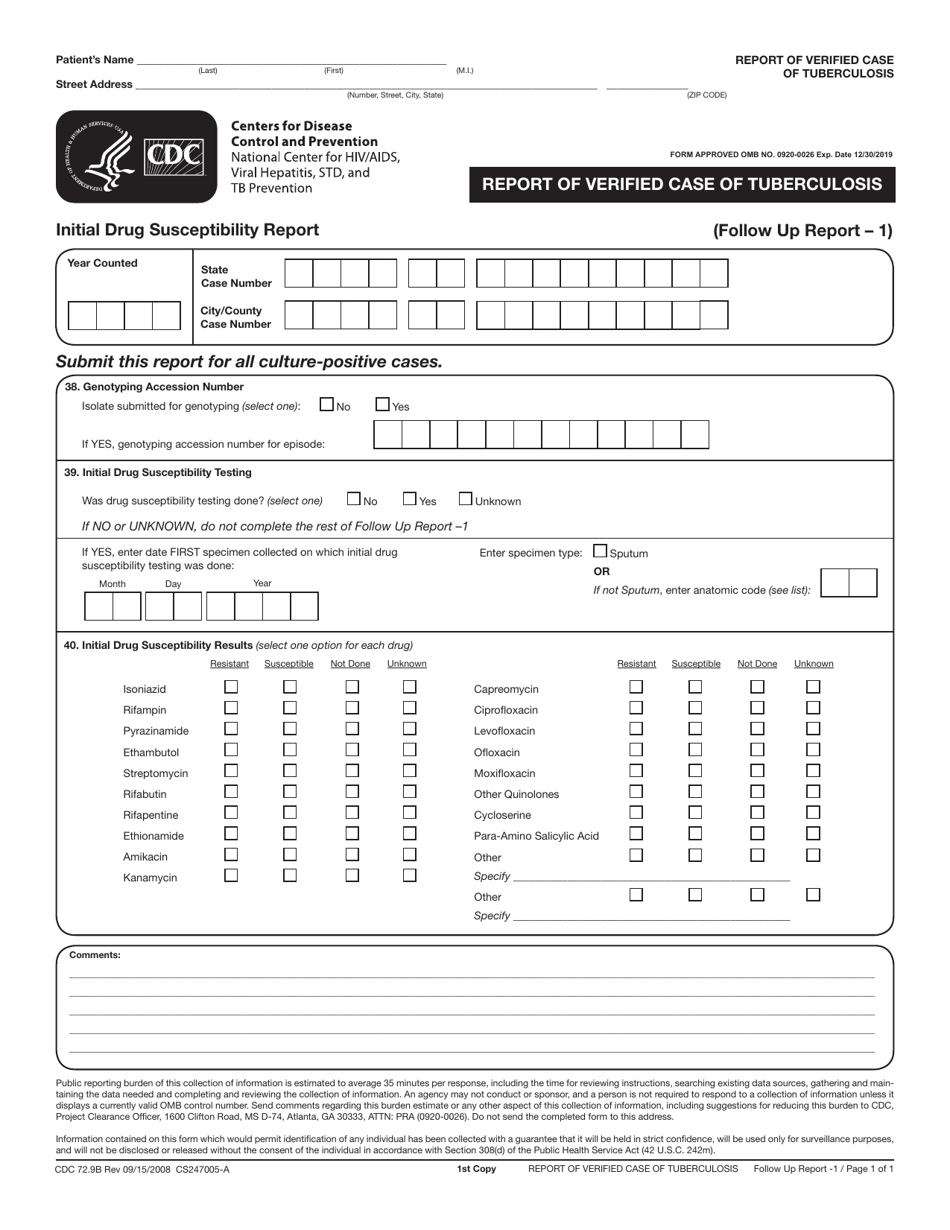 Form CDC72.9 Report of Verified Case of Tuberculosis, Page 4