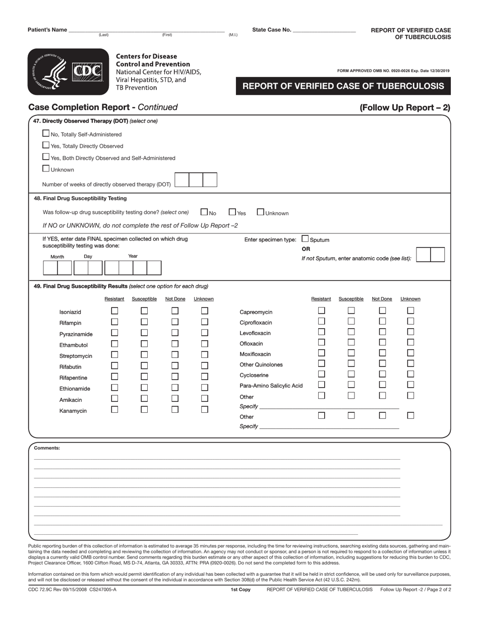 Form CDC72.9 Report of Verified Case of Tuberculosis, Page 6
