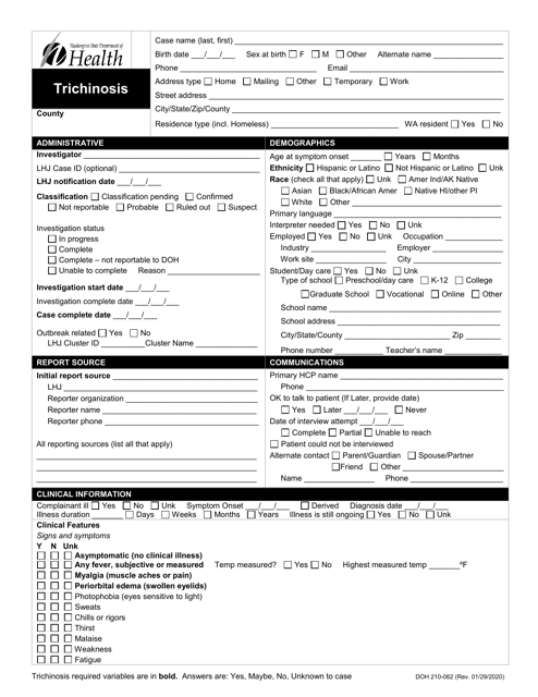 DOH Form 210-062 Trichinosis Reporting Form - Washington