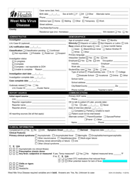 DOH Form 210-054 West Nile Virus Disease Reporting Form - Washington