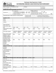 DOH Form 420-043 Waterborne Disease Case Investigation Worksheet - Washington