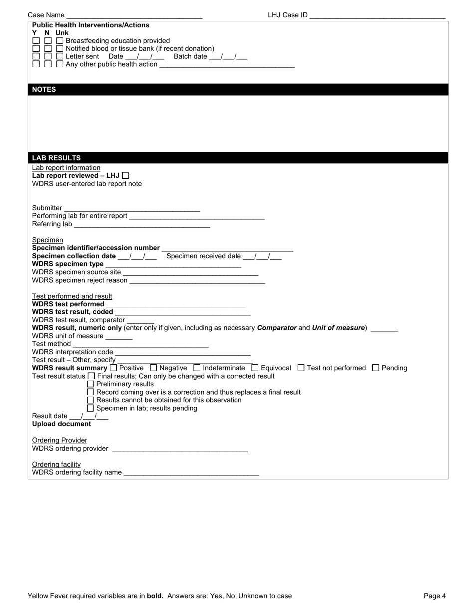 DOH Form 210-064 Yellow Fever Reporting Form - Washington, Page 4