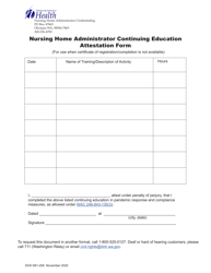Document preview: DOH Form 661-208 Nursing Home Administrator Continuing Education Attestation Form - Washington