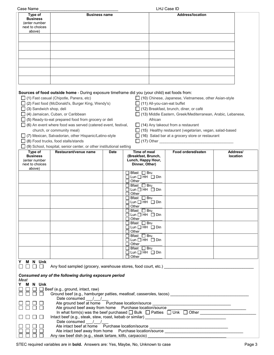 DOH Form 210-025 Shiga Toxin-Producing Escherichia Coli Reporting Form - Washington, Page 3