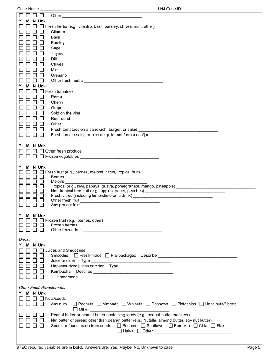DOH Form 210-025 Shiga Toxin-Producing Escherichia Coli Reporting Form - Washington, Page 5