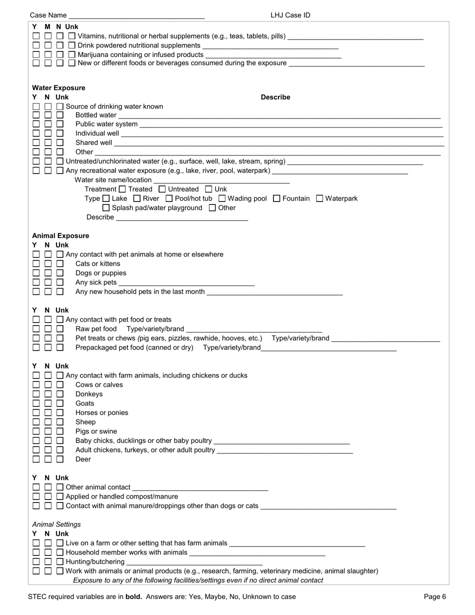 DOH Form 210-025 Shiga Toxin-Producing Escherichia Coli Reporting Form - Washington, Page 6