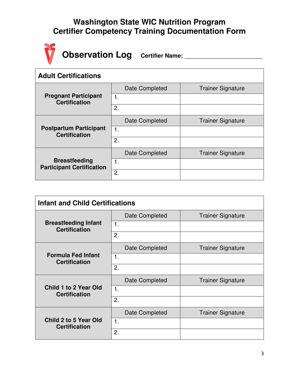 DOH Form 961-1118 Certifier Competency Training Documentation Form - Washington State Wic Nutrition Program - Washington, Page 3