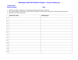DOH Form 961-1117 Group Training Log - Washington State Wic Nutrition Program - Washington