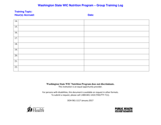 DOH Form 961-1117 Group Training Log - Washington State Wic Nutrition Program - Washington, Page 2