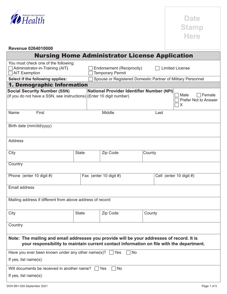 DOH Form 661-020 Nursing Home Administrator License Application - Washington, Page 10