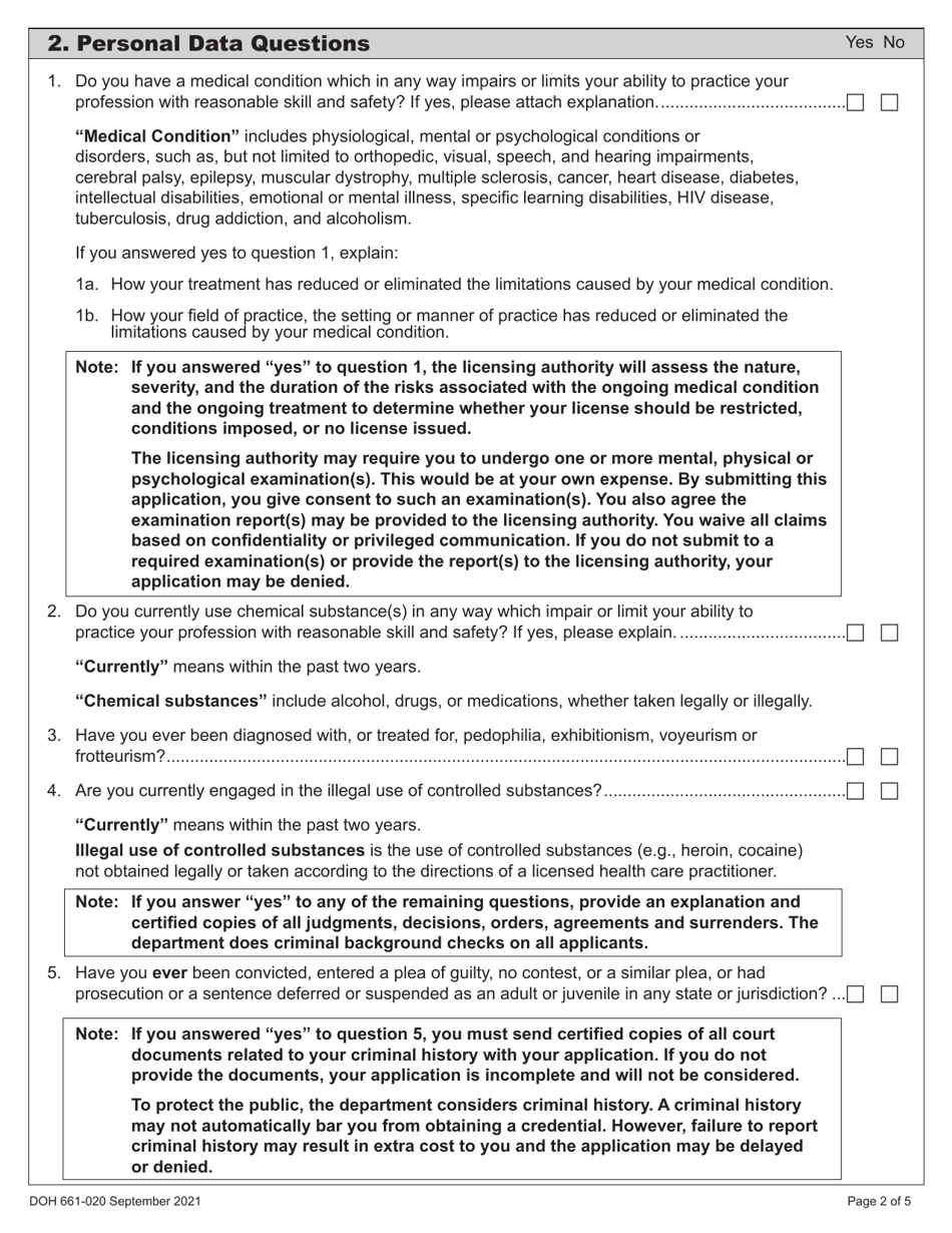 DOH Form 661-020 Nursing Home Administrator License Application - Washington, Page 11