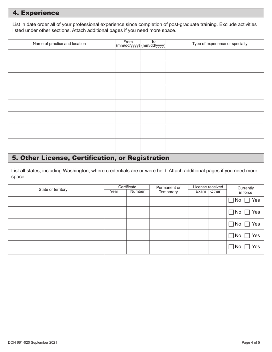 DOH Form 661-020 Nursing Home Administrator License Application - Washington, Page 13