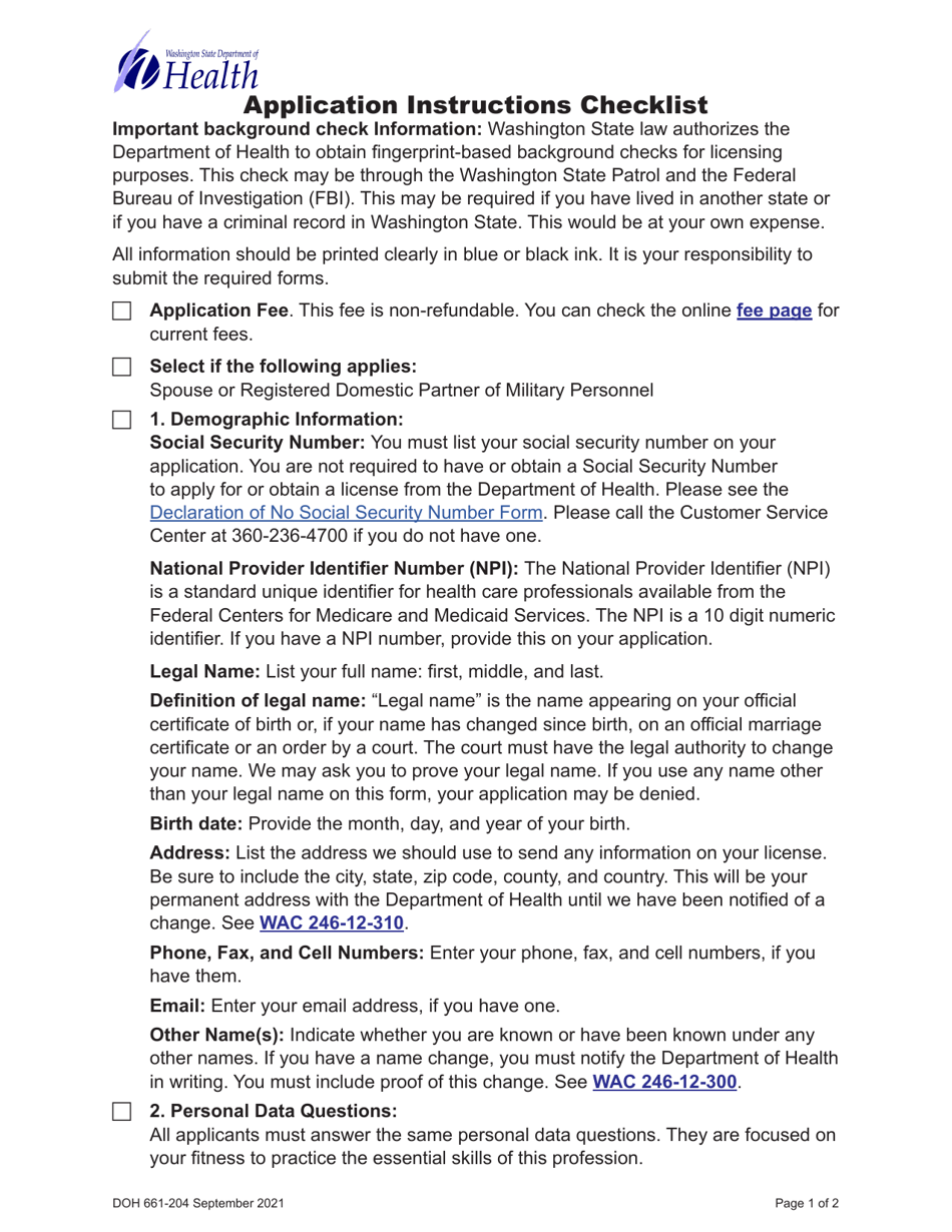 DOH Form 661-020 Nursing Home Administrator License Application - Washington, Page 3