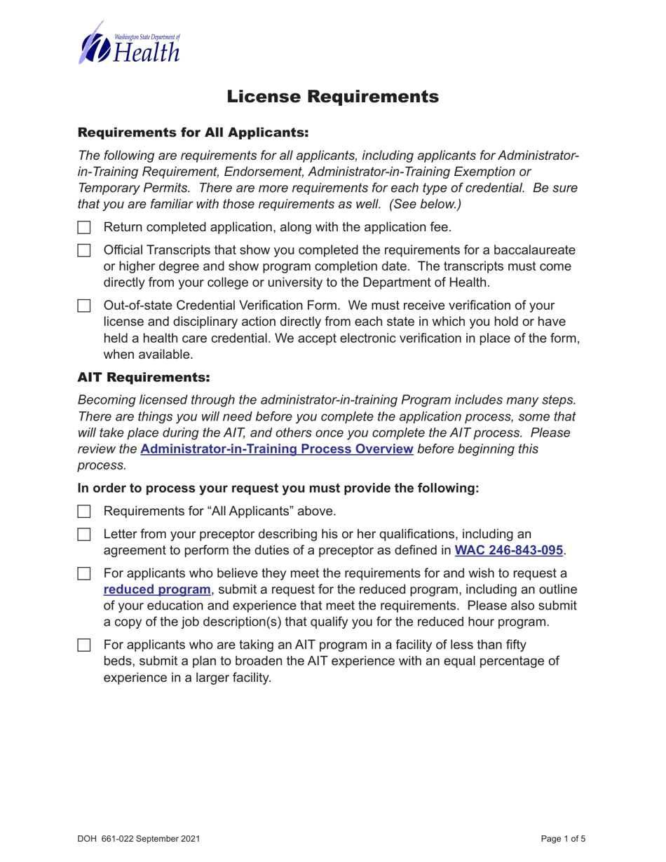 DOH Form 661-020 Nursing Home Administrator License Application - Washington, Page 5