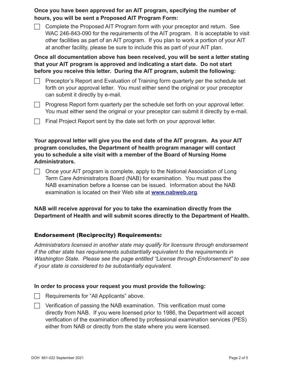DOH Form 661-020 Nursing Home Administrator License Application - Washington, Page 6