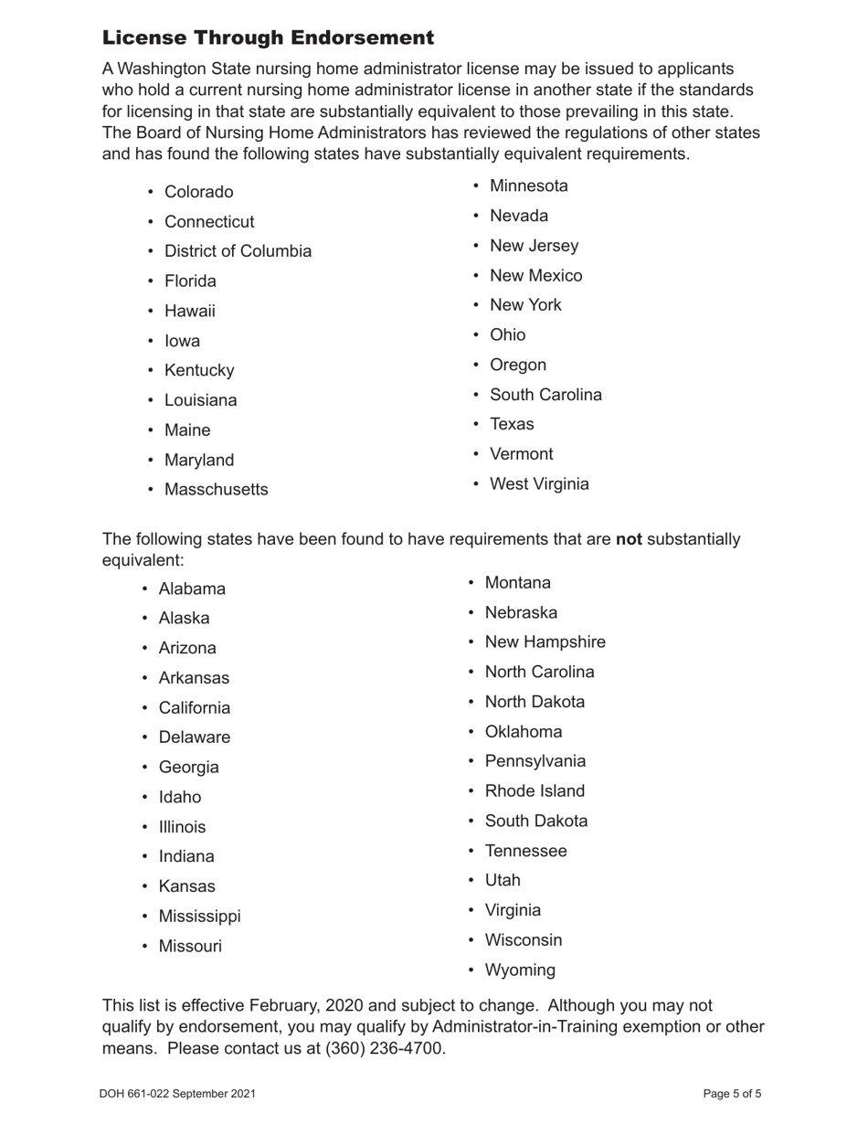 DOH Form 661-020 Nursing Home Administrator License Application - Washington, Page 9