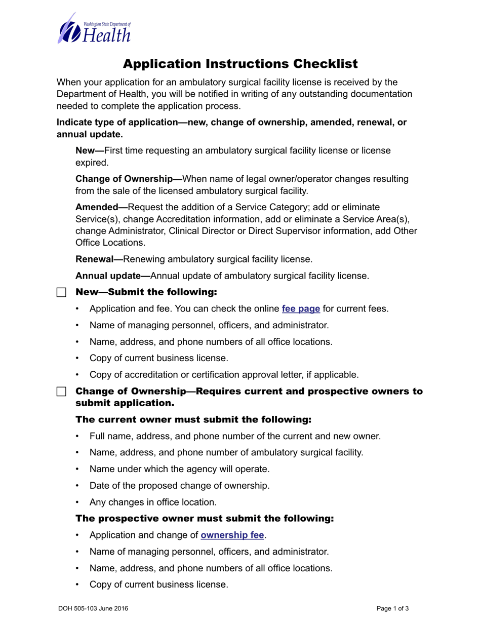 DOH Form 505-102 Ambulatory Surgical Facility License Application - Washington, Page 3