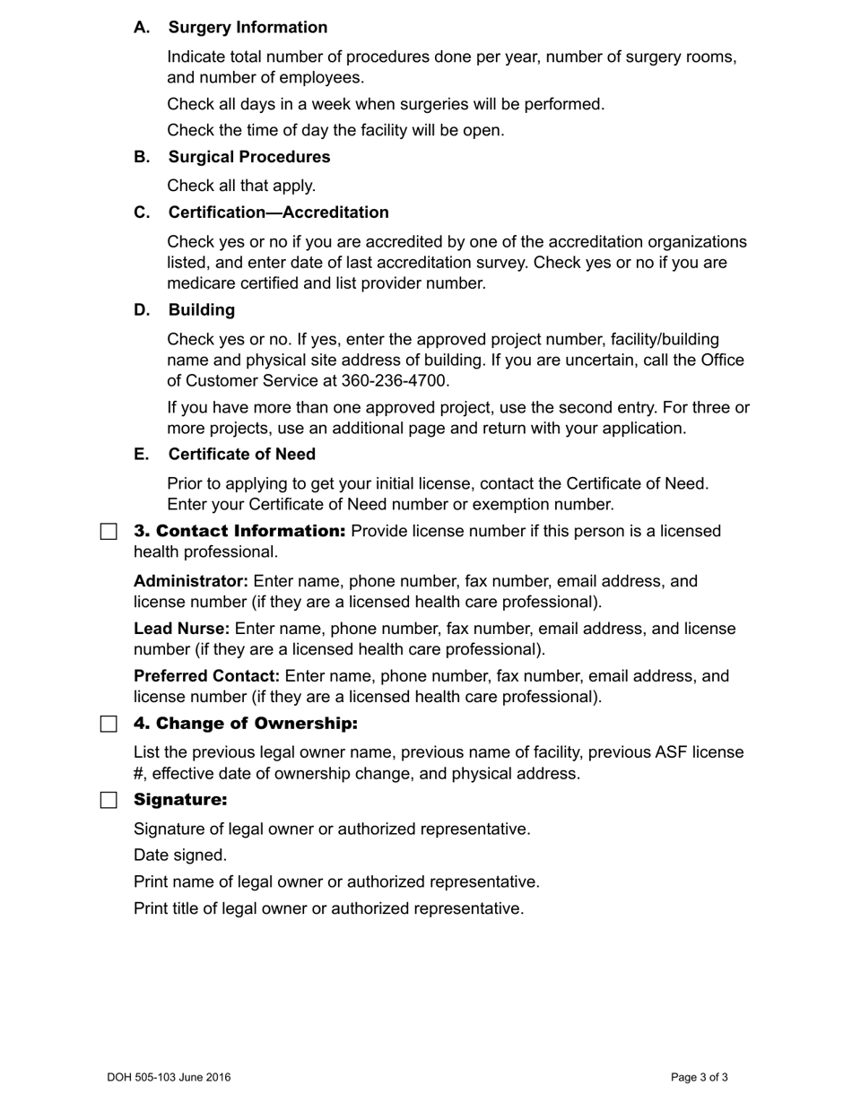 DOH Form 505-102 Ambulatory Surgical Facility License Application - Washington, Page 5