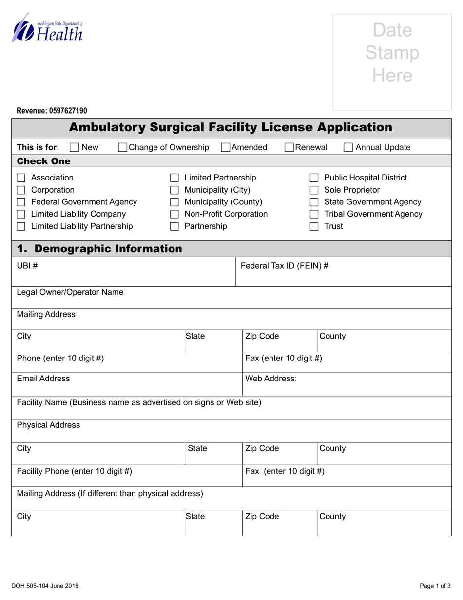 DOH Form 505-102 Ambulatory Surgical Facility License Application - Washington, Page 7