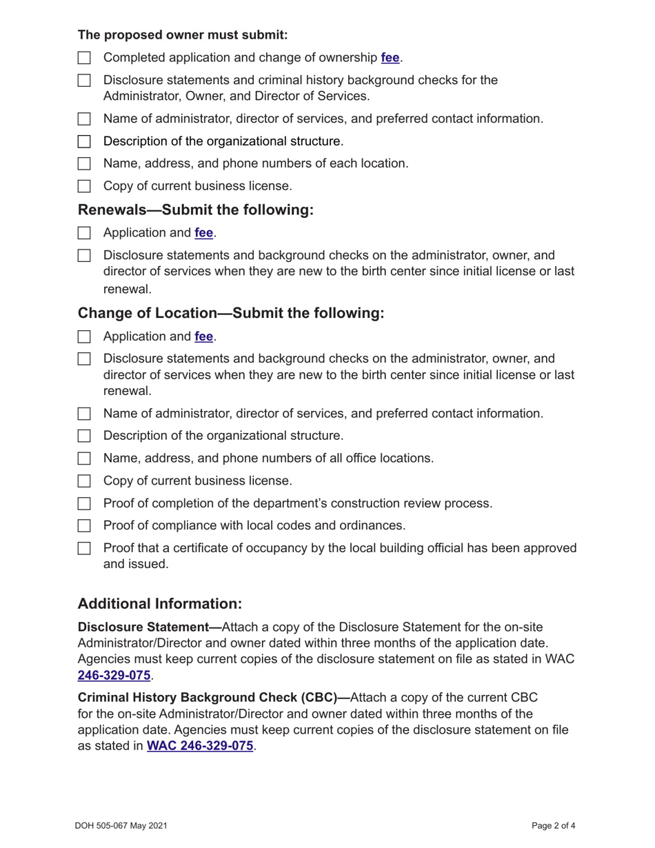 DOH Form 505-059 Birthing / Childbirth Center License Application - Washington, Page 4
