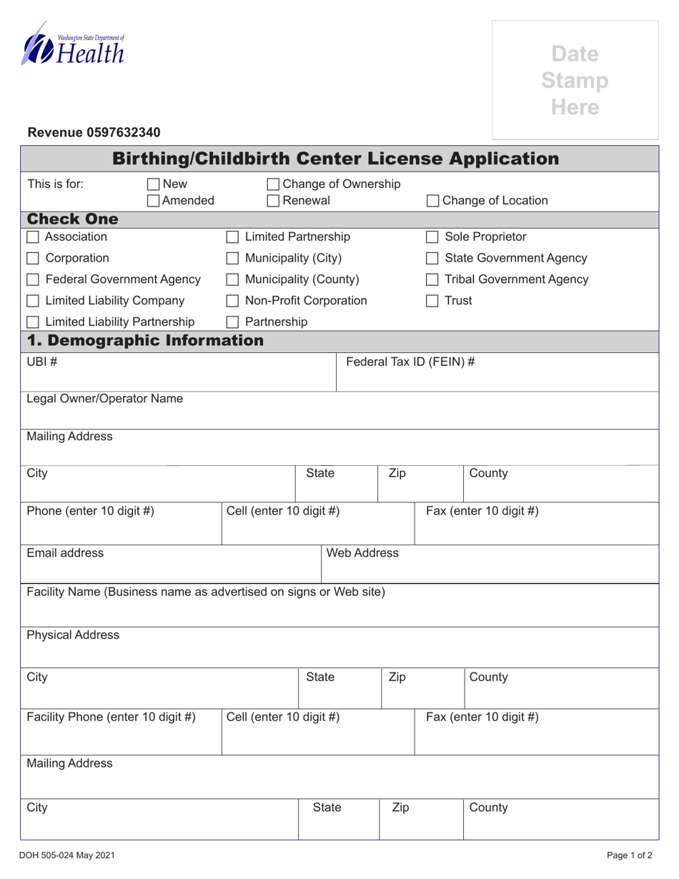 DOH Form 505-059 Birthing / Childbirth Center License Application - Washington, Page 7