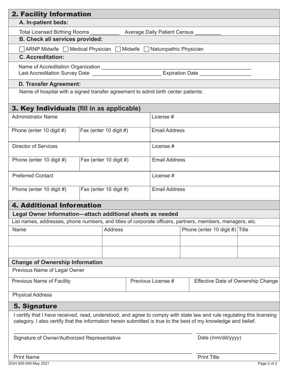 DOH Form 505-059 Birthing / Childbirth Center License Application - Washington, Page 8