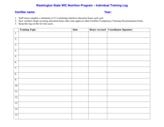 DOH Form 961-1117 Individual Training Log - Washington State Wic Nutrition Program - Washington