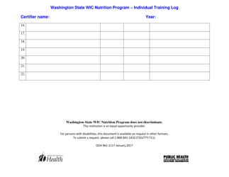 DOH Form 961-1117 Individual Training Log - Washington State Wic Nutrition Program - Washington, Page 2