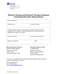 Document preview: DOH Form 664-056 Physical Therapy and Physical Therapy Assistants Continuing Education Requirements - Washington