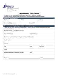 Document preview: DOH Form 664-039 Physical Therapy Employment Verification - Washington