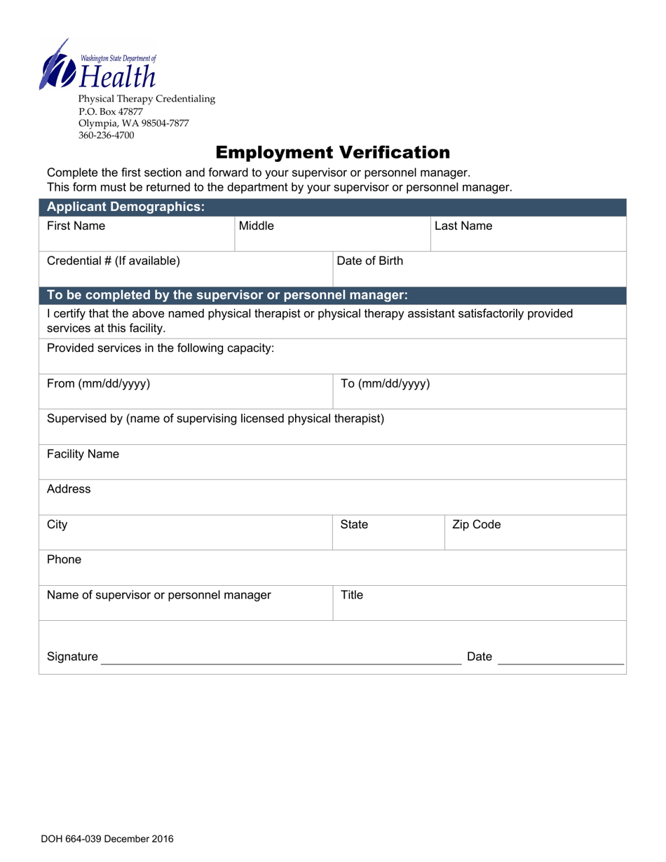 DOH Form 664-039 Download Fillable PDF or Fill Online Physical Therapy ...