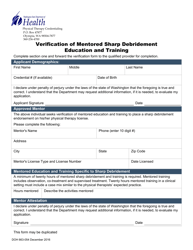 Document preview: DOH Form 663-054 Verification of Mentored Sharp Debridement Education and Training - Washington