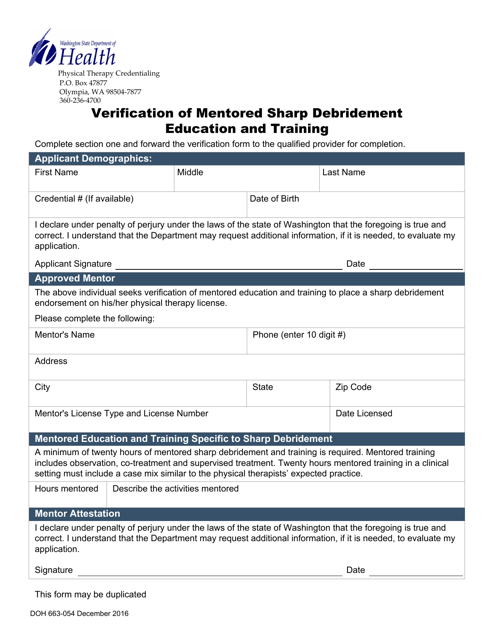 DOH Form 663-054  Printable Pdf