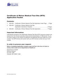 Document preview: DOH Form 505-026 Certificate of Waiver Medical Test Site License Application - Washington