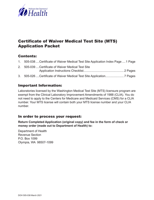 DOH Form 505-026  Printable Pdf