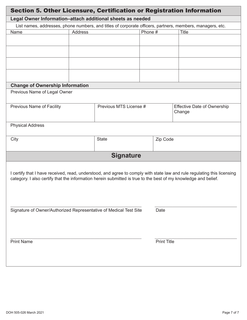DOH Form 505-026 Certificate of Waiver Medical Test Site License Application - Washington, Page 11