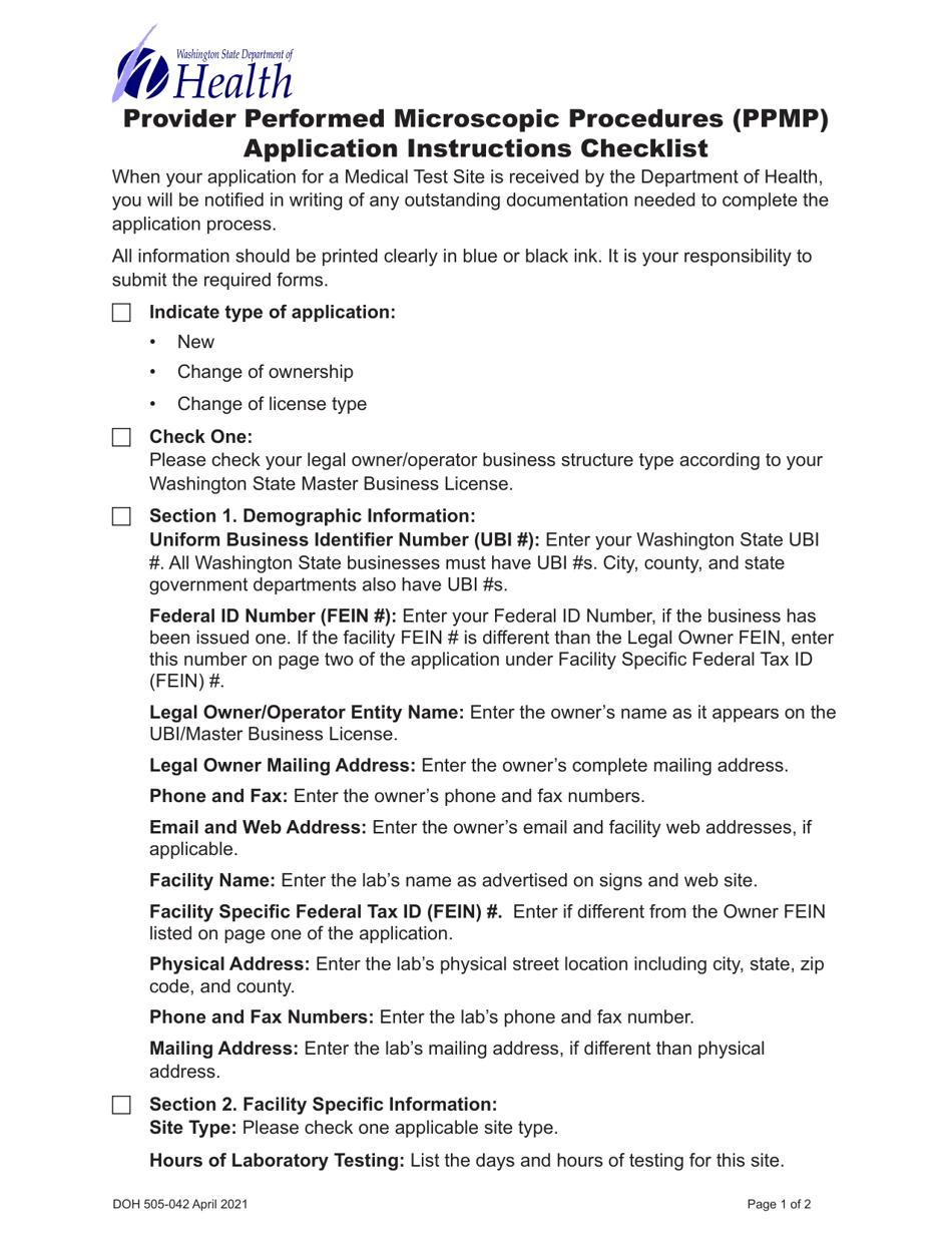 DOH Form 505-031 Provider Performed Microscopic Procedures (Ppmp) Medical Test Site License Application - Washington, Page 3